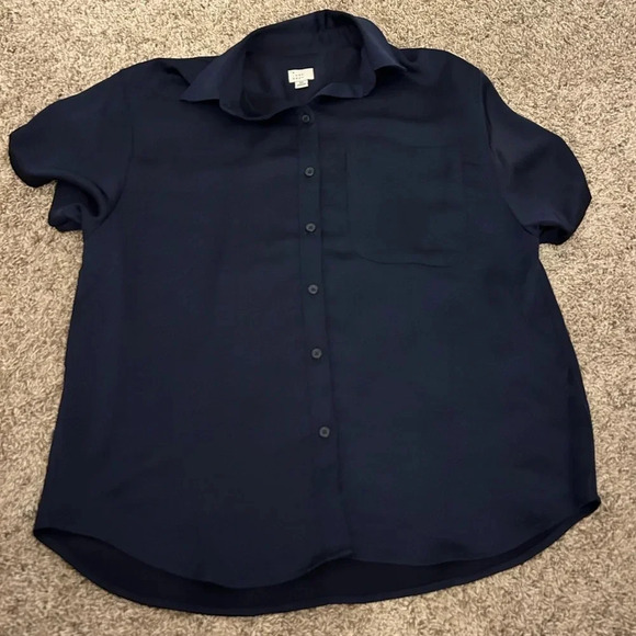 Navy silk button up shirt - Picture 1 of 3